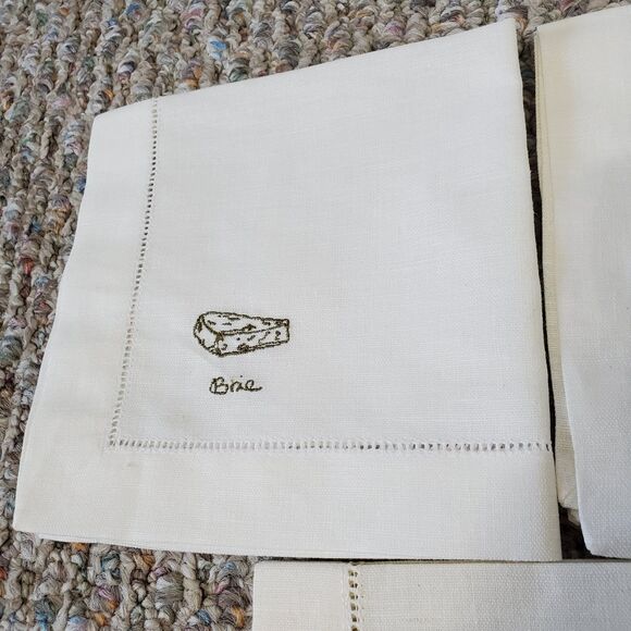 Williams-Sonoma Cheese Cocktail Napkins Linen Cotton Green Embroidered  *READ* - Picture 2 of 9